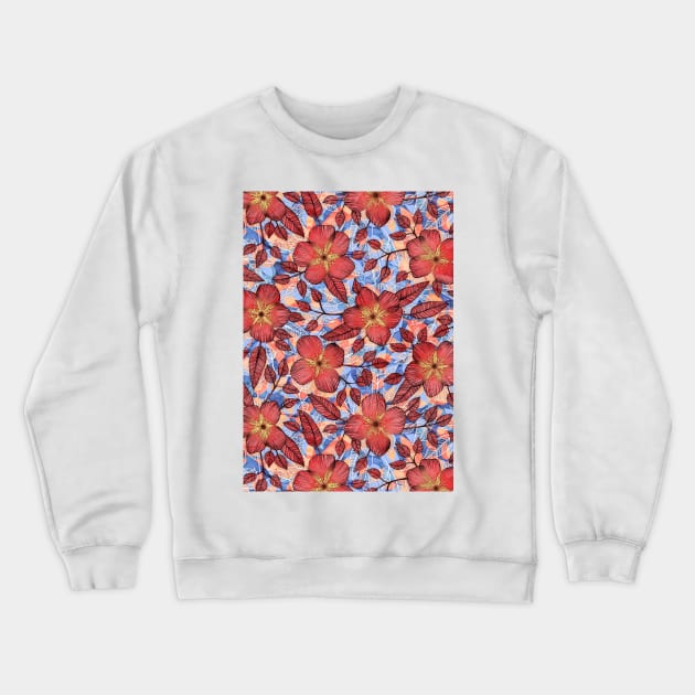 Coral Summer - a hand drawn floral pattern Crewneck Sweatshirt by micklyn